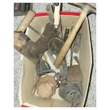 Box of early tools:  corn cutters, hammer
