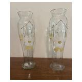 Pair of 12 inch tall hand, painted vases