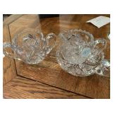 Cut glass, cream and sugar, and one handled nappy