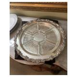 Silver serving lazy Susan with 6 divided dishes