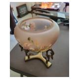Fenton hand painted candle bowl with metal base