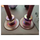Fenton #2911 Ruby Stretch candlesticks & candles