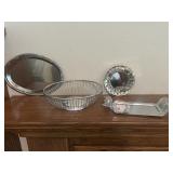 Silver plate, bread bowl, and three other silver