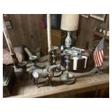 Iron horse candlesticks, poker chips,