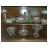 Pressed glass:  Open Compote, Bowls, Cruit, Bell