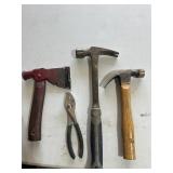 Ax, 2 hammers, plyers
