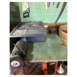 Rolling work table with mounted grinder, c