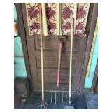 Old hoe, spading fork and a tater fork