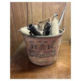Galvanized bucket with miscellaneous tools