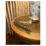 Brass Pheasant, fireplace tools, artificial plant
