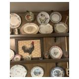 Entire wall of collectors plates, chickens,