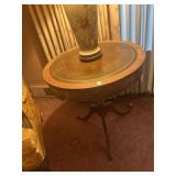 Round Leather inlay Top Drum Table