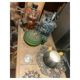 Bar glasses, cast-iron candleholders, Napco