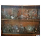 2 large shelves full pressed glass:  nice items -