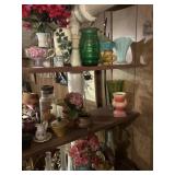 4 shelves full collectibles:  figurines, vases,