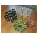 Candy dishes, candlesticks, glasses