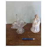 Glass basket and figurine with mom and child