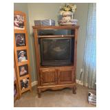 Oak TV stand with TV and DVD player