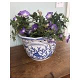 Blue and white planter