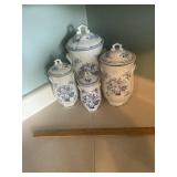 Blue and white canister set four piece
