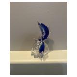 Blue dolphin figurine - 9' tall - glass