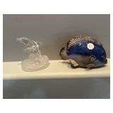 5' tall Clear glass dolphin and  glass fish