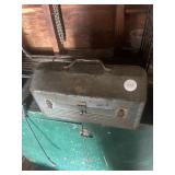 Metal toolbox full various hand tools.