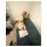 Sewing items material a bag with hats, baskets,