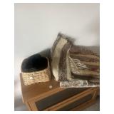 Basket, scarves rugs
