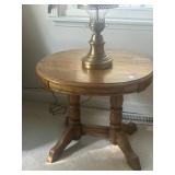 Double pedestal, oval oak lamp table