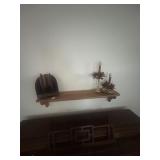 Oak wall shelf and candle holders