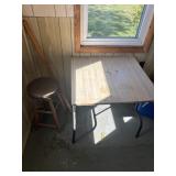 Small table, stool and yard stick