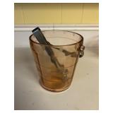 Pink depression ice bucket and tongs