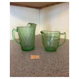 Two Green Depression Glass Pitchers