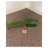 2 depression glass refrigerator dish and lids