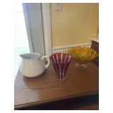 Ruby to clear flower vase, yellow ruffled