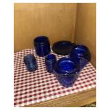 Cobalt blue jars, plates, sugar - big creamer