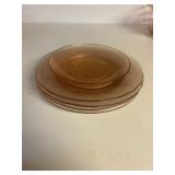 5 Pink depression plates and saucer