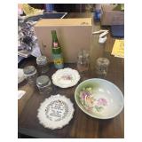 Germany bowl, 1973 Notre Dame 7-up bottle, Fruit