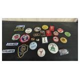 Various buttons. pins and patches