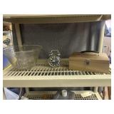 Glass punch bowl with plastic ladle, Westclox