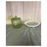 Depression cracker jar small chip on lid and