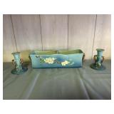 Roseville Planter and pair candlesticks