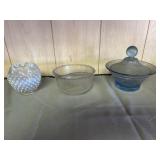 Hobnail opalescent rose bowl, divided Candlewick