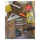 Folding rulers, square, saw, mouse traps,