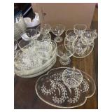Snack sets- 7 plates, 12 cups, 5 glasses, tray