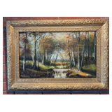 Frederick S. Perkins 1832-1899 "Wooded Creek Scene" Oil on Board Framed Artwork