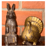 Early Rabbit & Turkey Cast Iron Banks