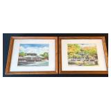 Peter Gray "The Broadway Fountain & Railroad Station Madison IN" Watercolor Framed