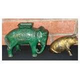 Early Elephant & Pig Cast Iron Banks